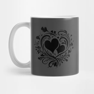 Elegant Black Heart and Floral Swirls Love Theme Mug